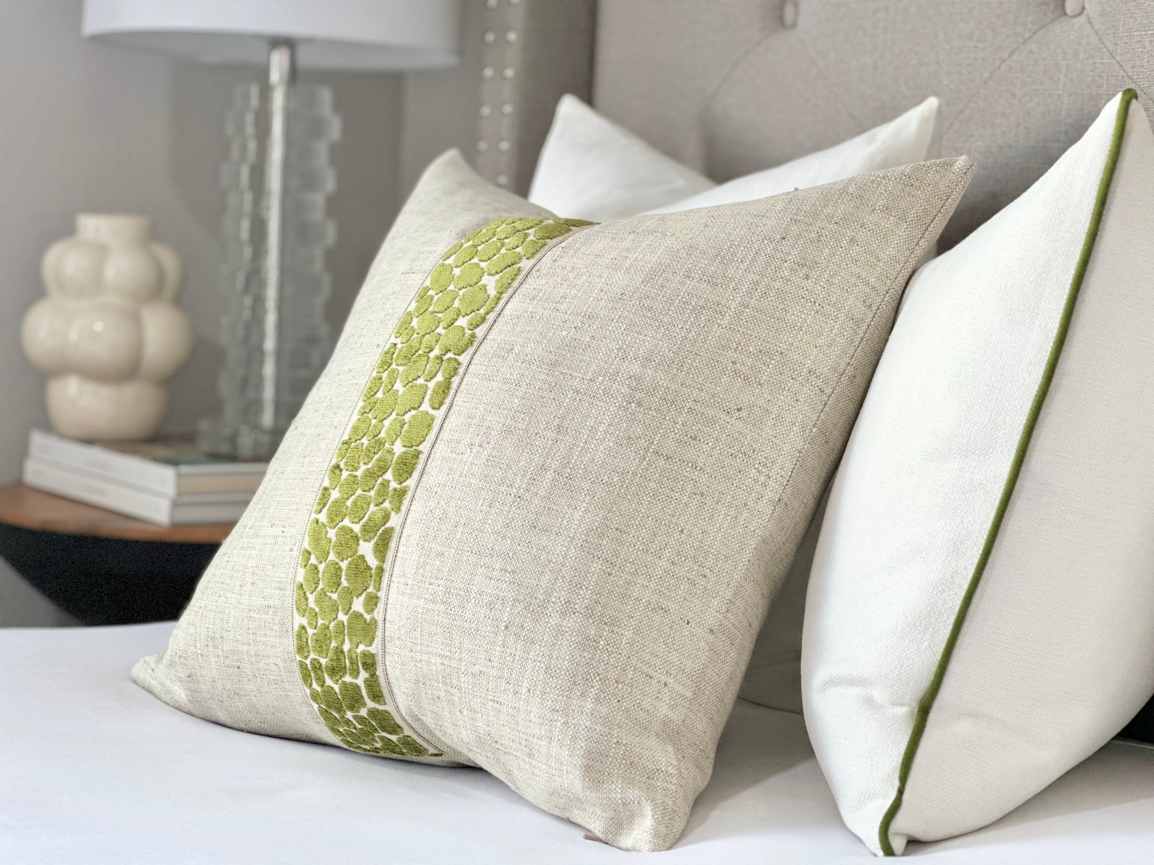 Mineral - beige pillow cover with green cheetah decor tape