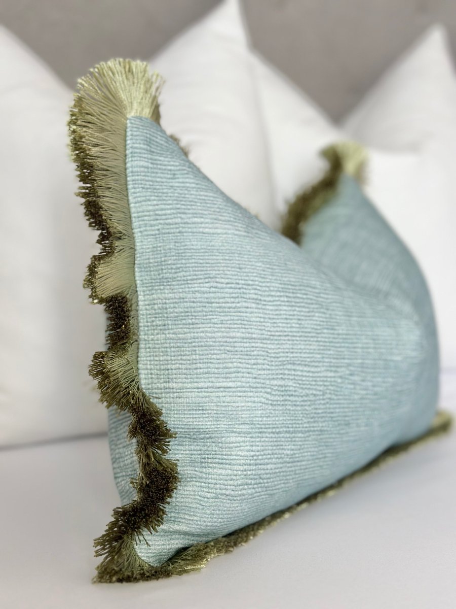 Seaglass Laguna Throw Pillow Cover / green fringe detail