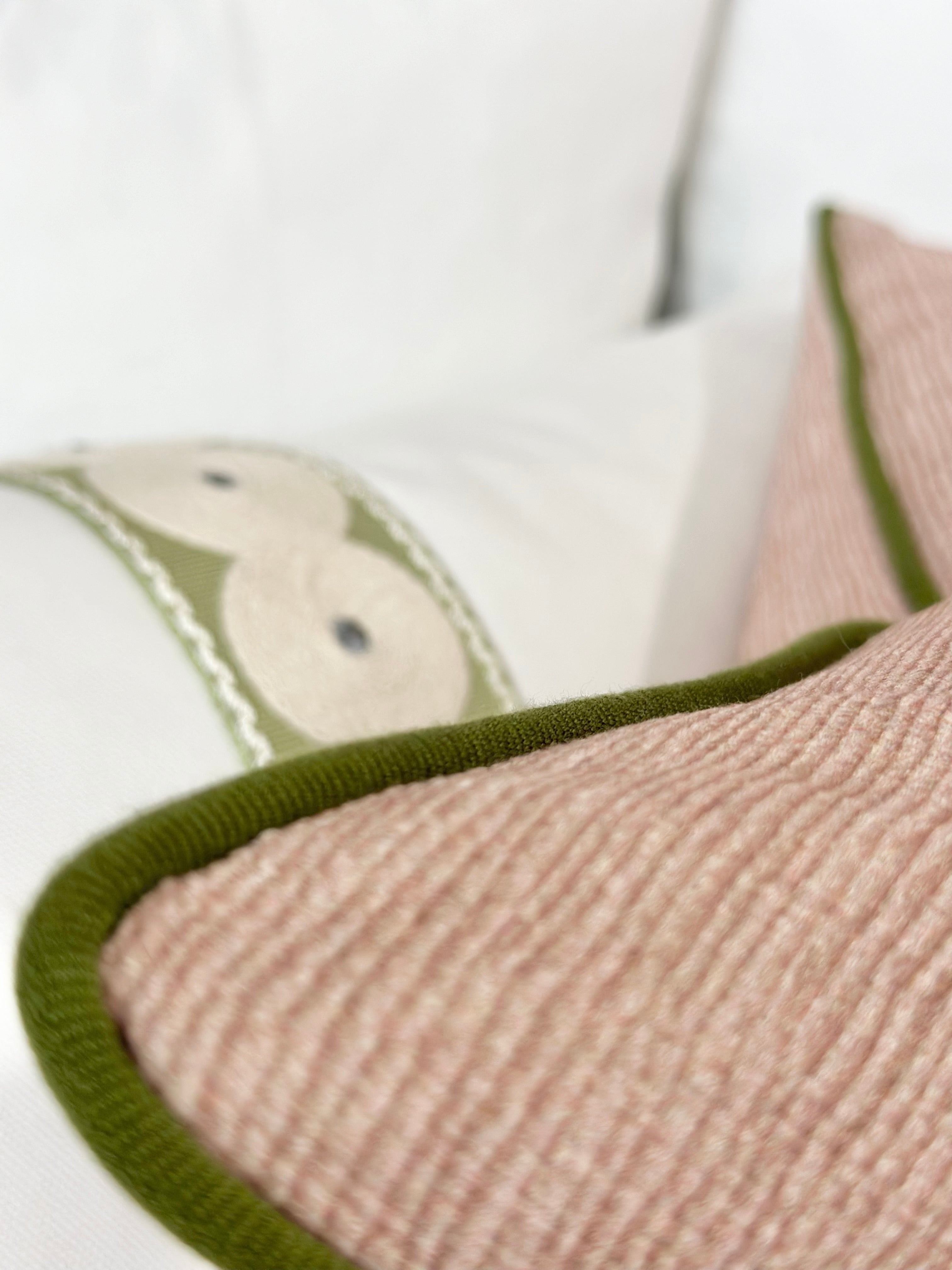 Blush Accent Pillow Cover With Green Trim Detail