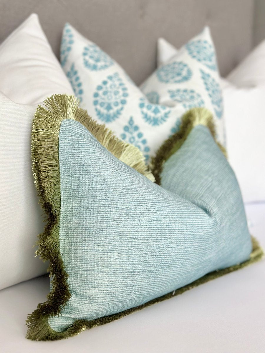 Seaglass Laguna Throw Pillow Cover / green fringe detail