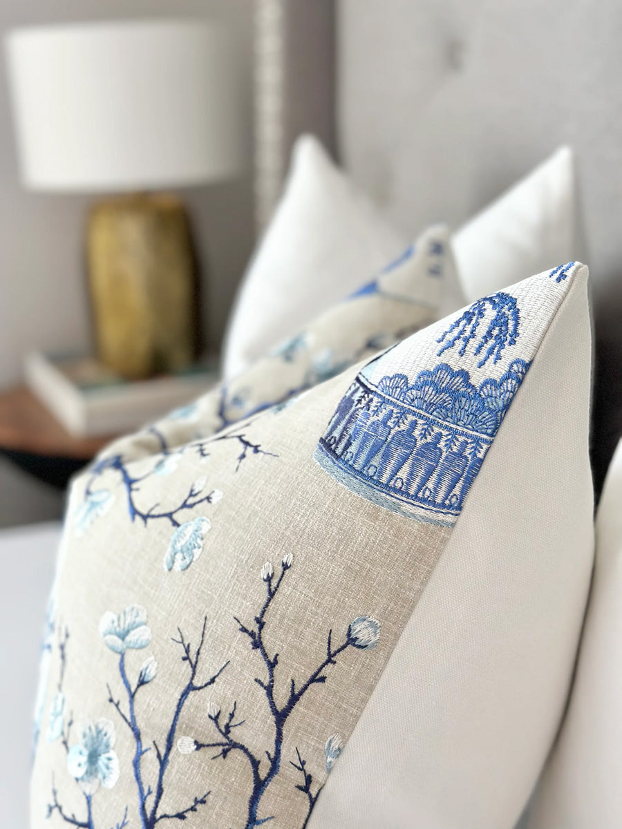 Embroidered Pillow Cover in Porcelain