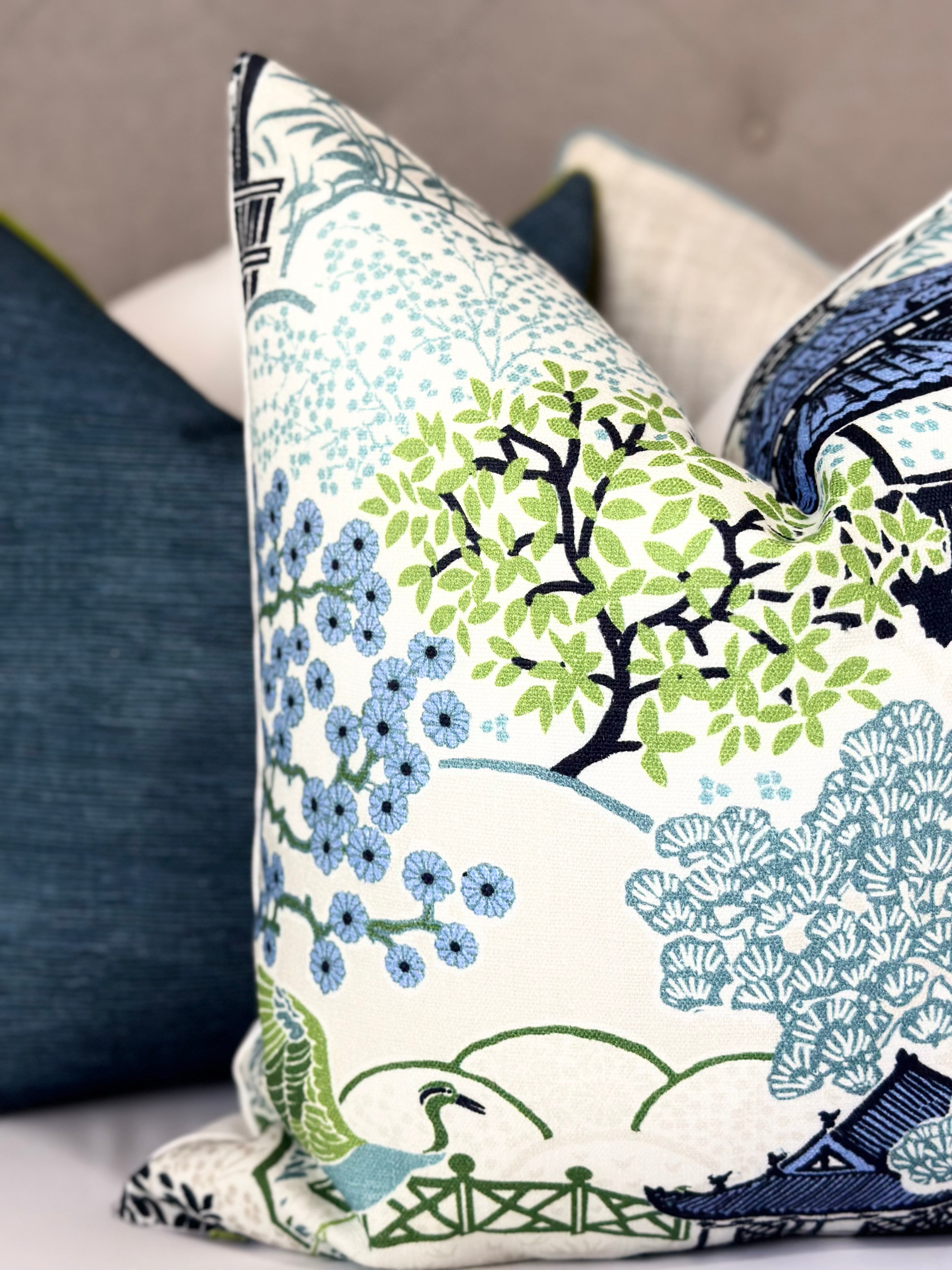 Pagoda floral throw pillow cover Chinoiserie style