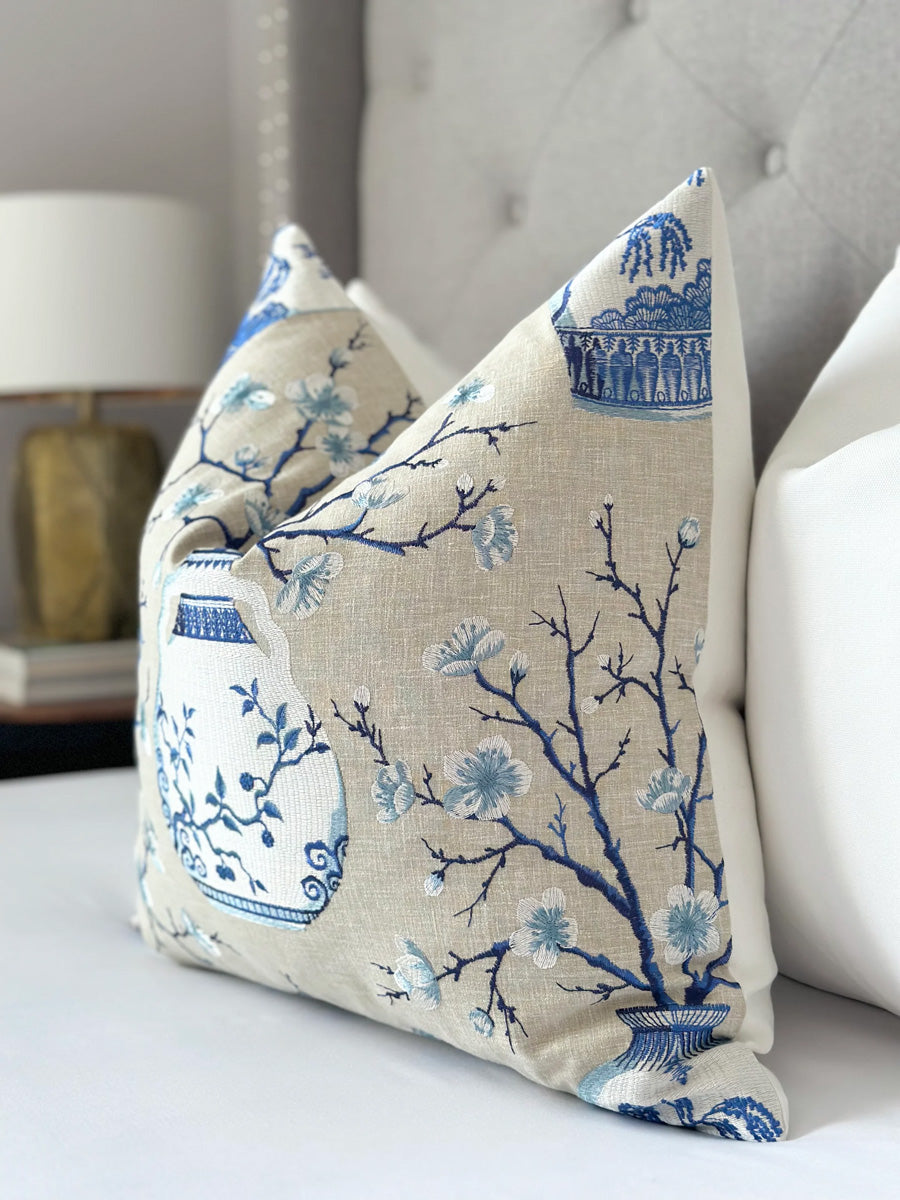 Embroidered Pillow Cover in Porcelain