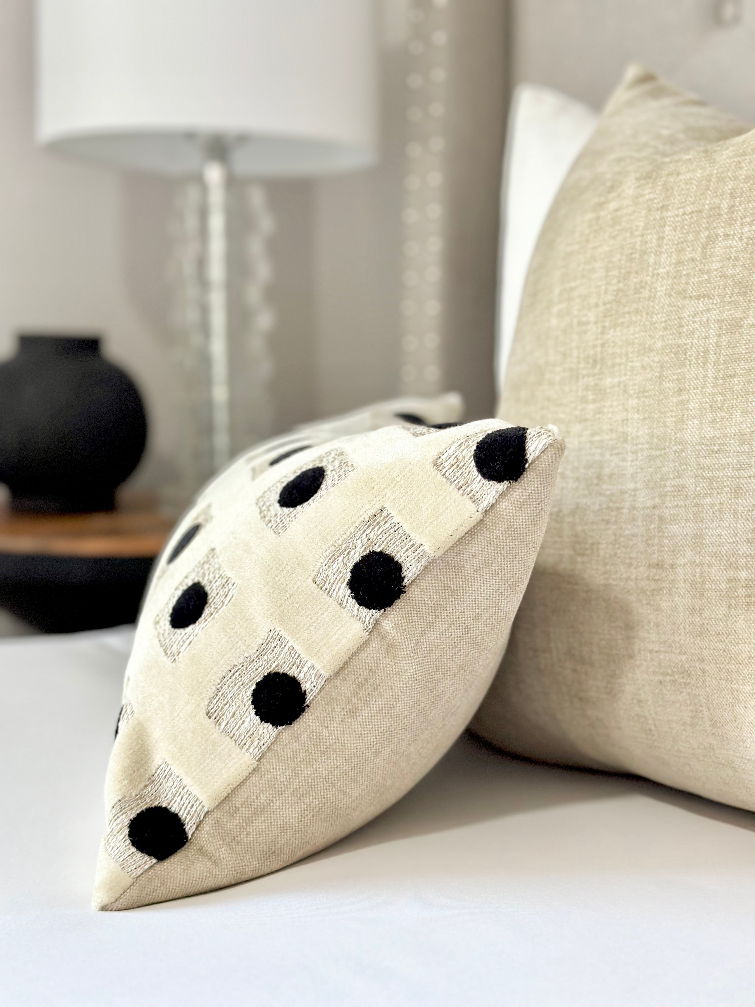 Beige velvet Domino throw pillow cover