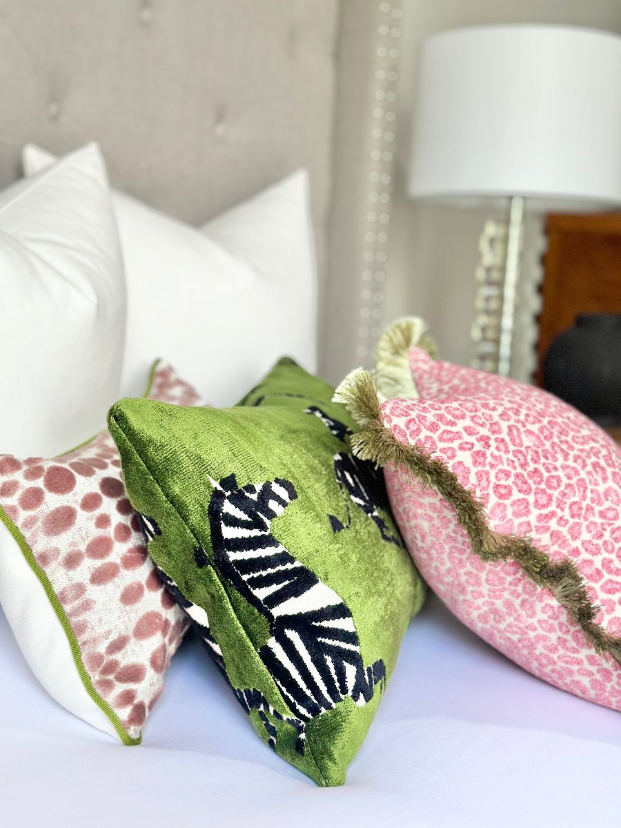 Green velvet zebra pillow cover