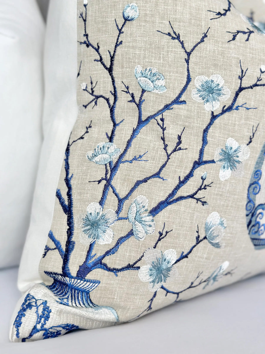 Embroidered Pillow Cover in Porcelain