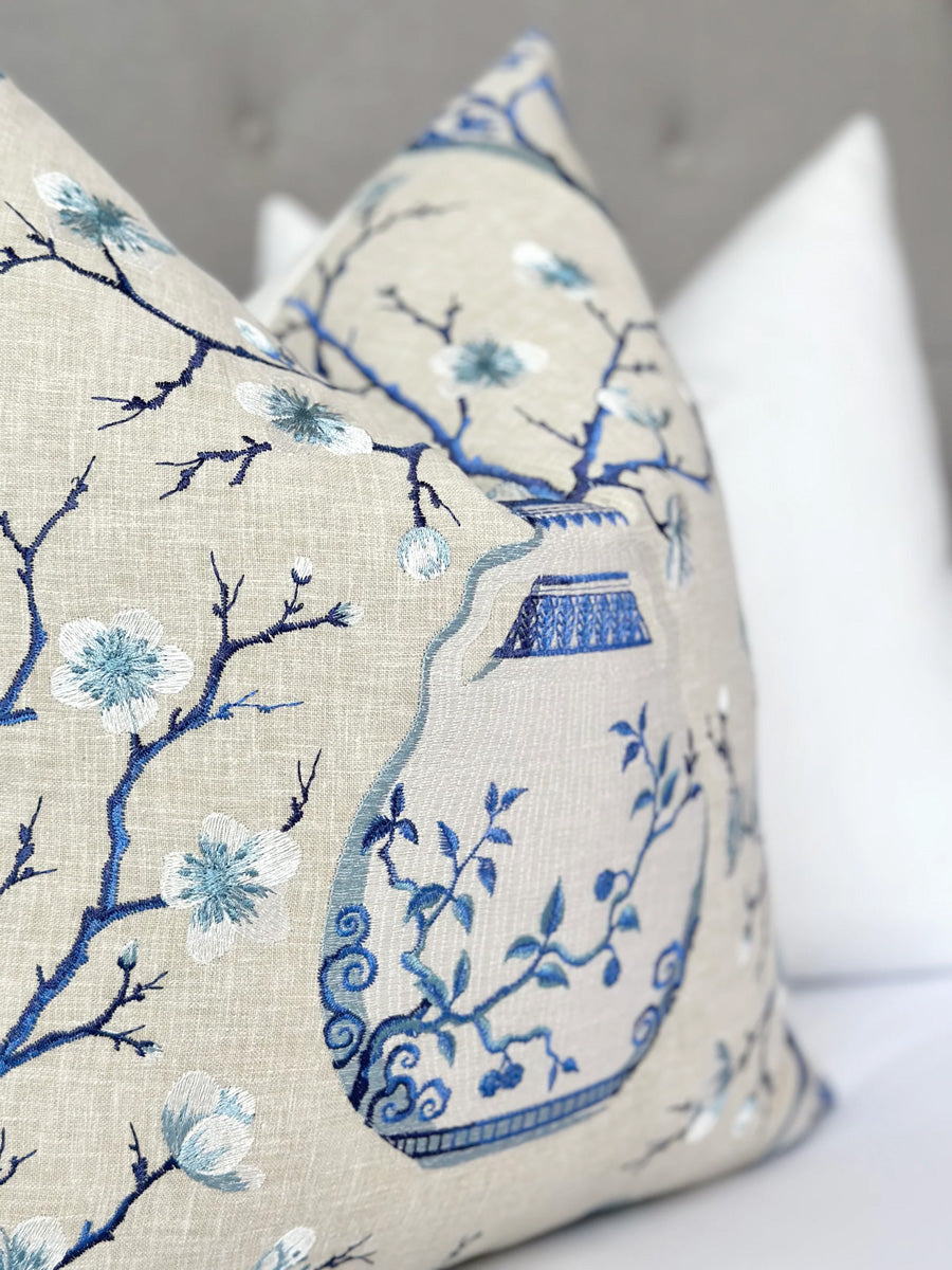 Embroidered Pillow Cover in Porcelain