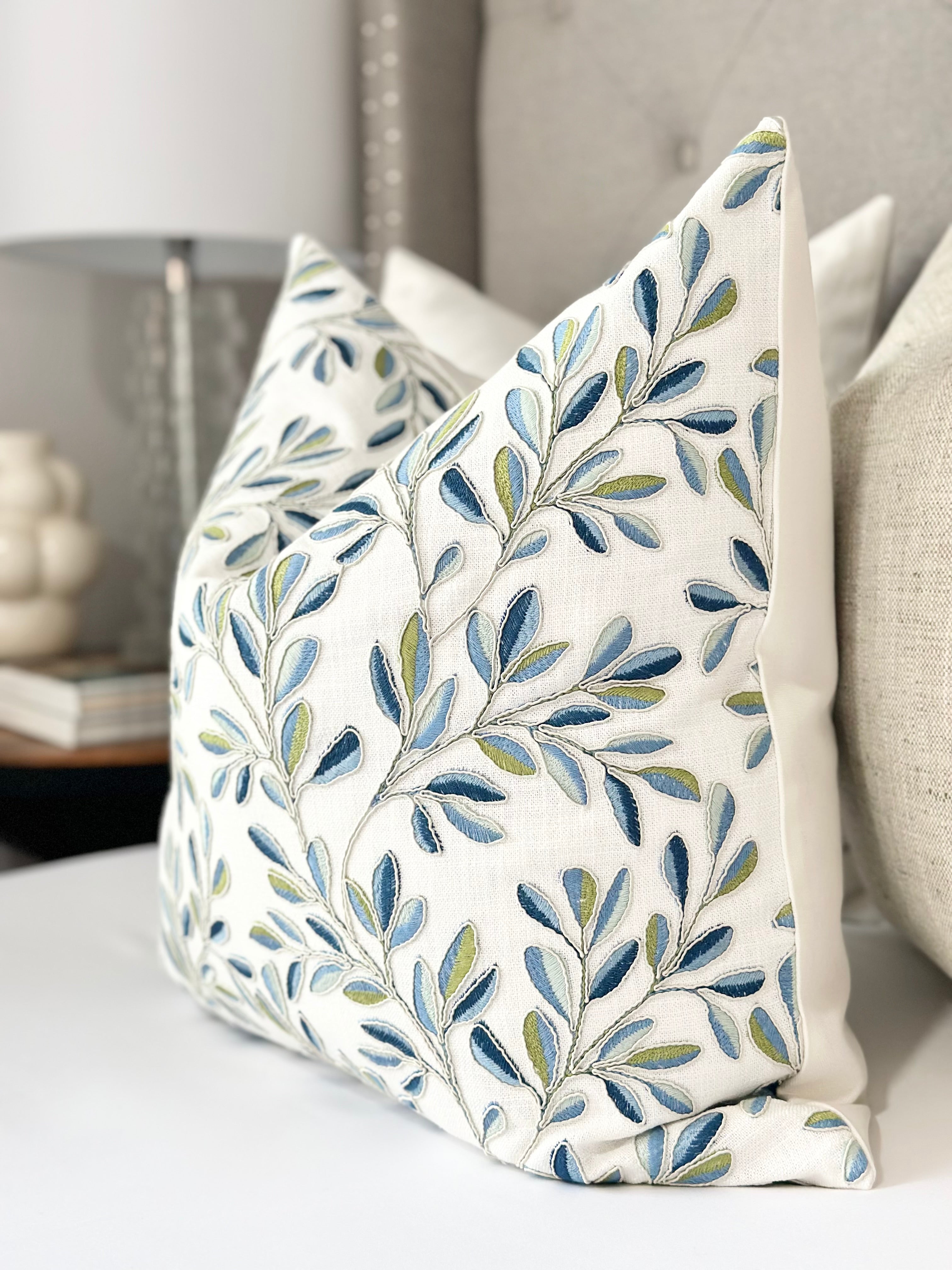 Leafage floral embroidered pillow cover