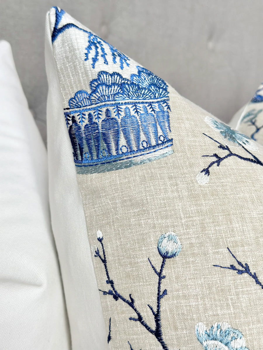 Embroidered Pillow Cover in Porcelain