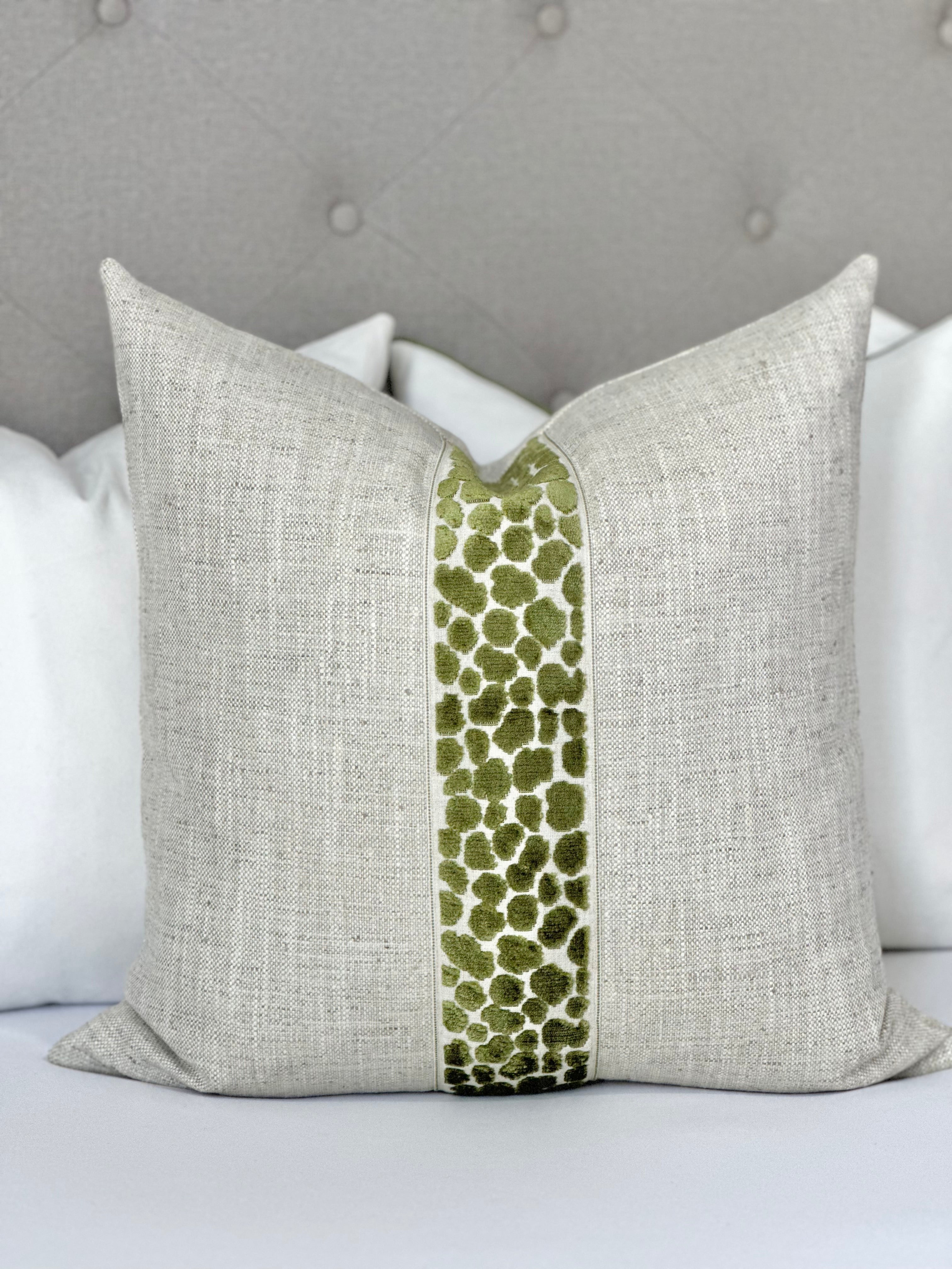 Mineral - beige pillow cover with green cheetah decor tape