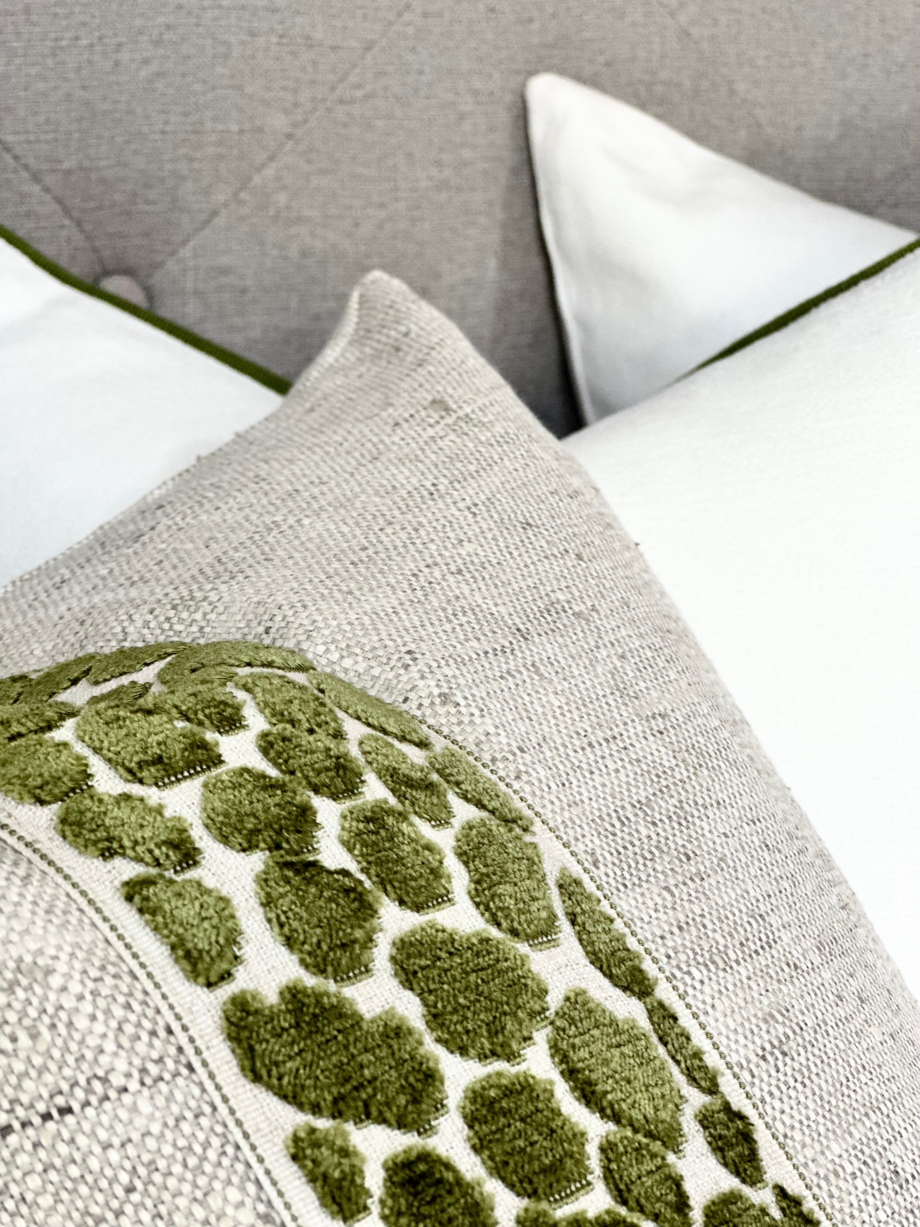 Mineral - beige pillow cover with green cheetah decor tape