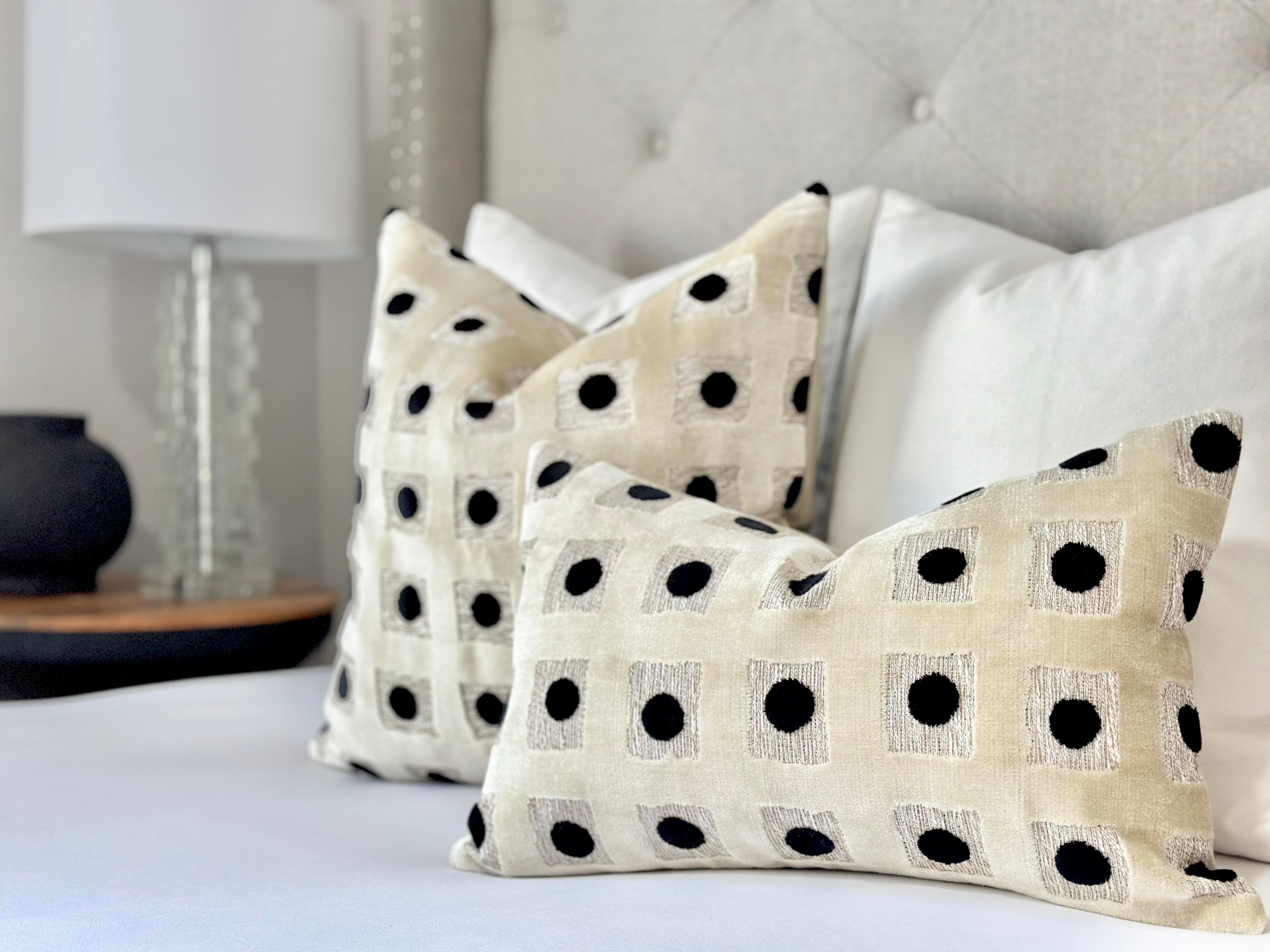 Beige velvet Domino throw pillow cover