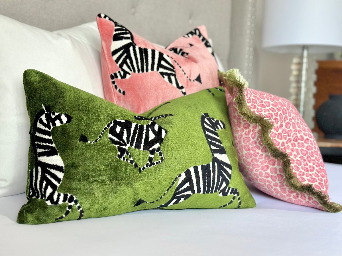 Green velvet zebra pillow cover