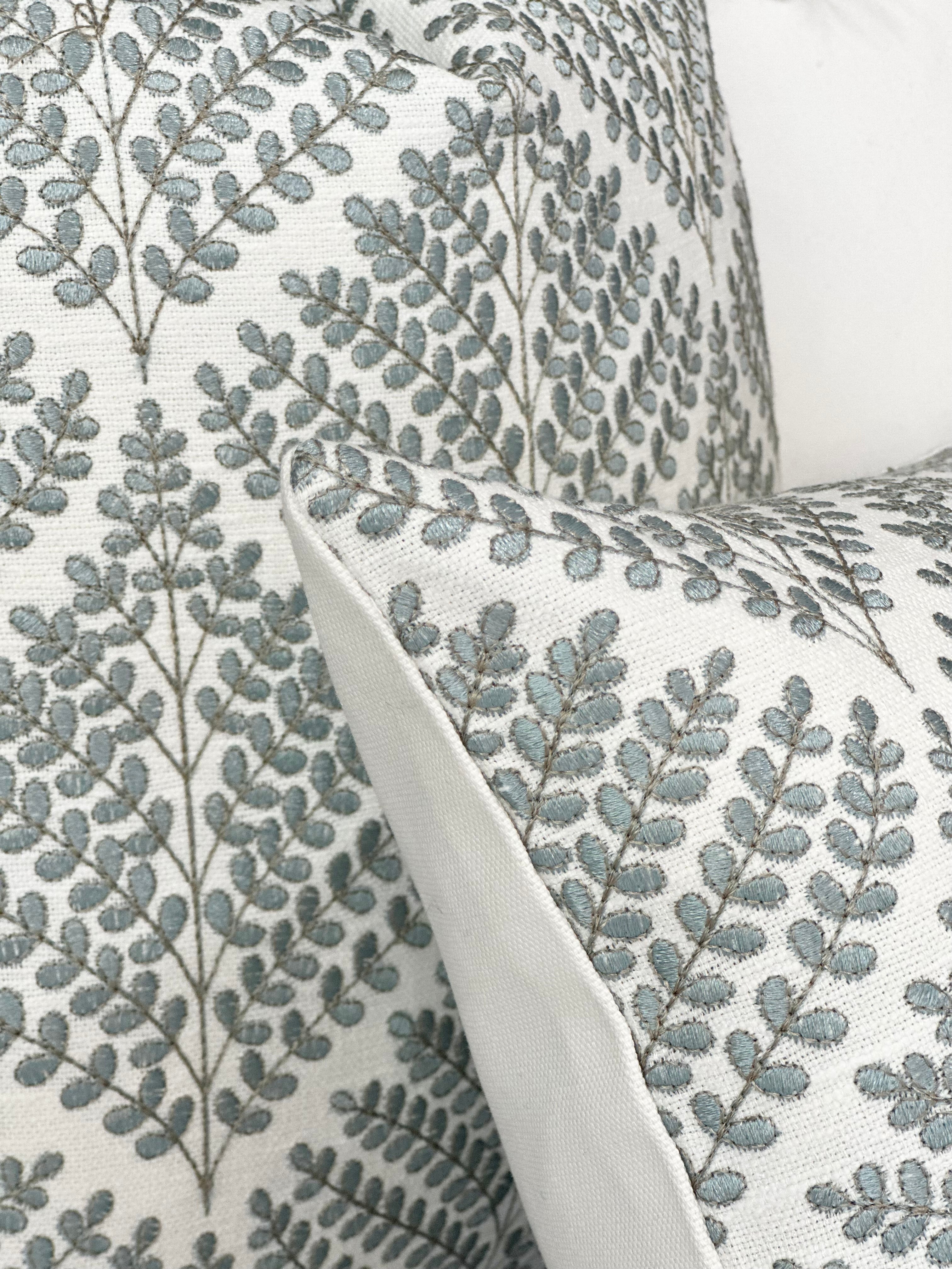 Embroidered mist blue floral pillow cover