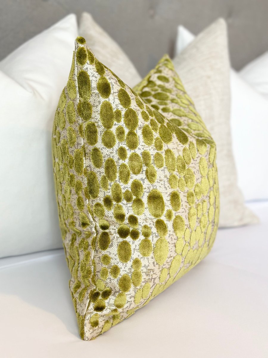 Custom green velvet pillow cover featuring a plush, deep green color, designed to enhance your living space with a sophisticated and stylish accent