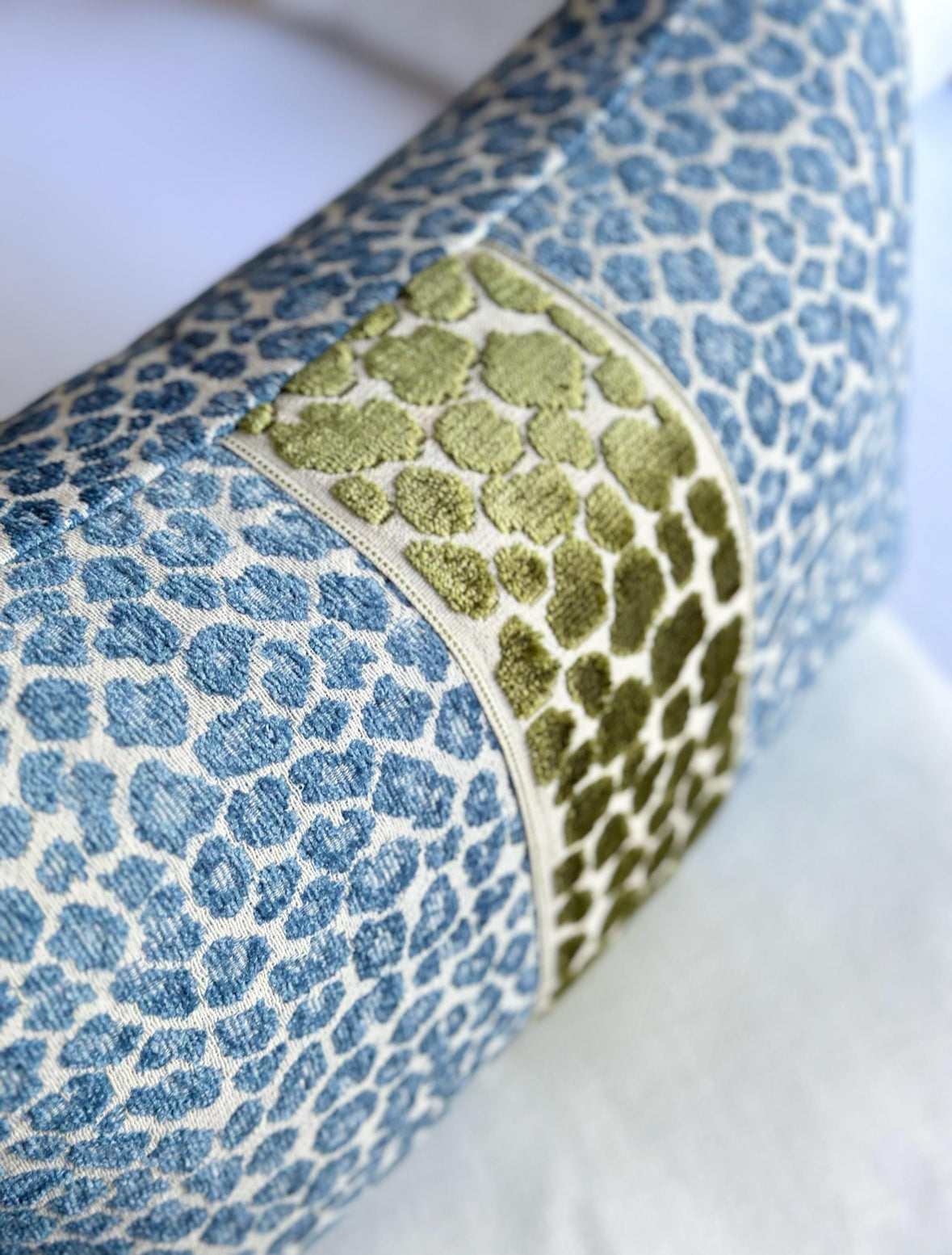 Blue cheetah pillow cover with Green cheetah detail