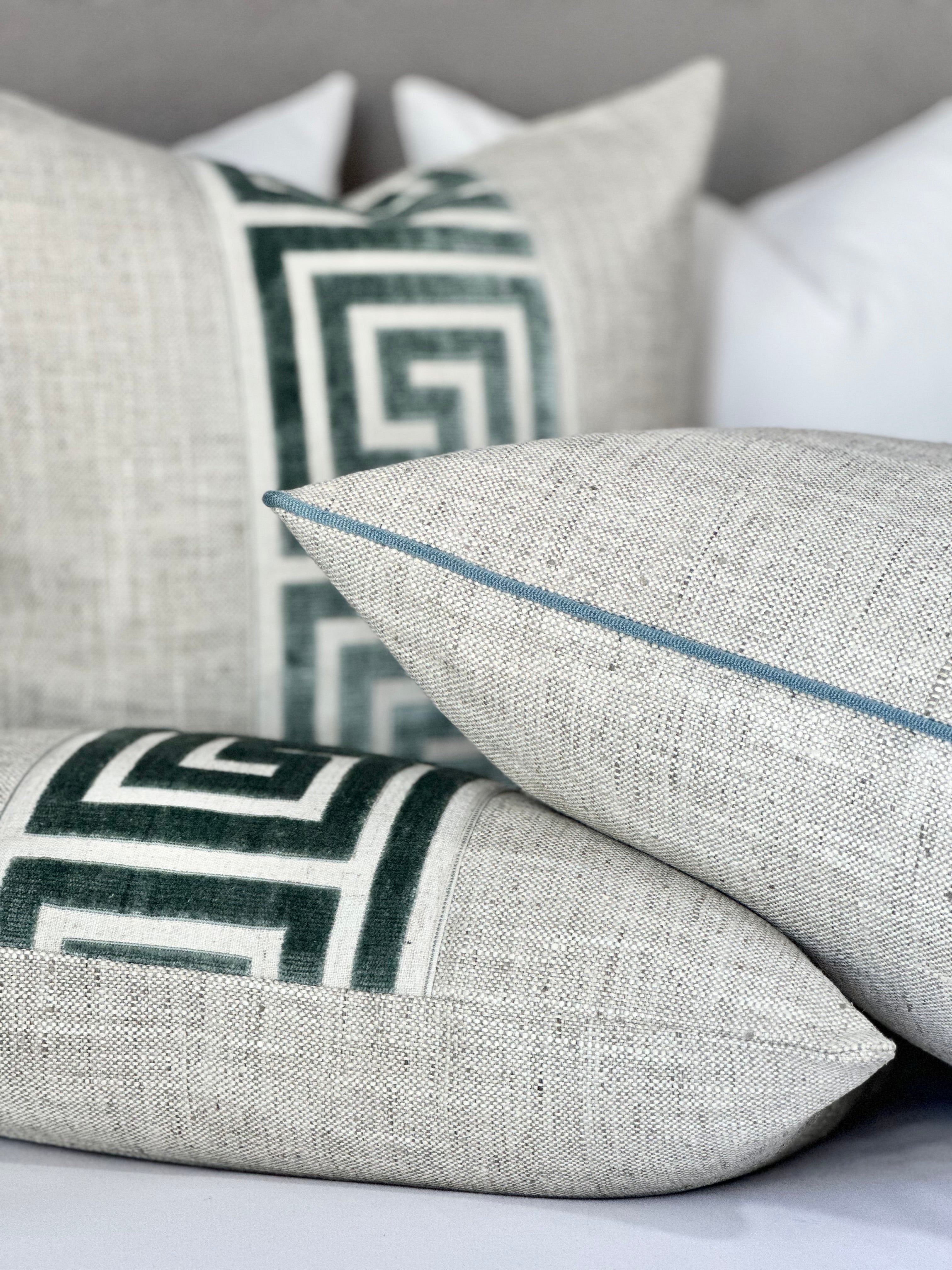 Neutral pillow cover Greek Key detail