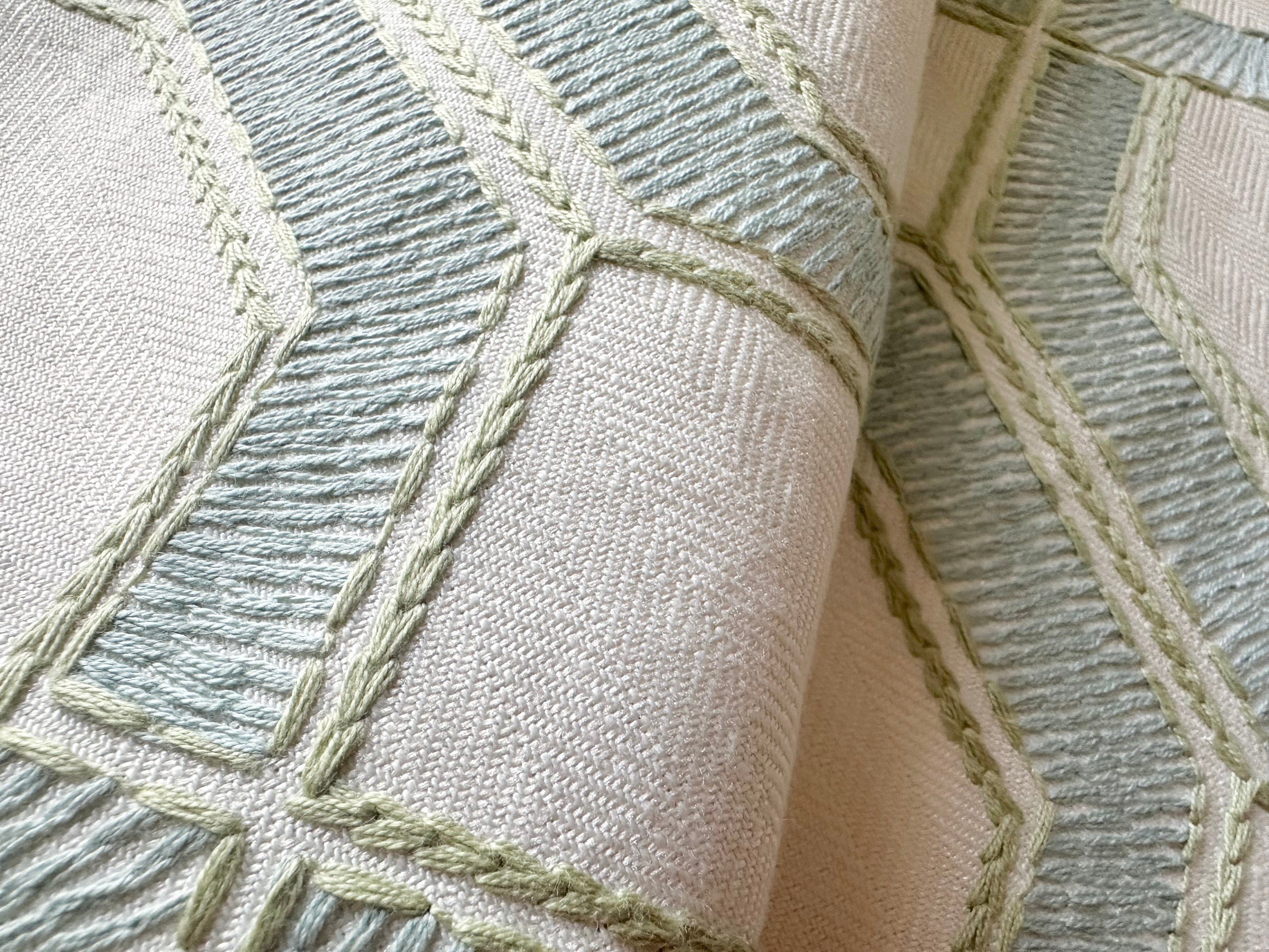 Avenila embroidered fabric in seaglass