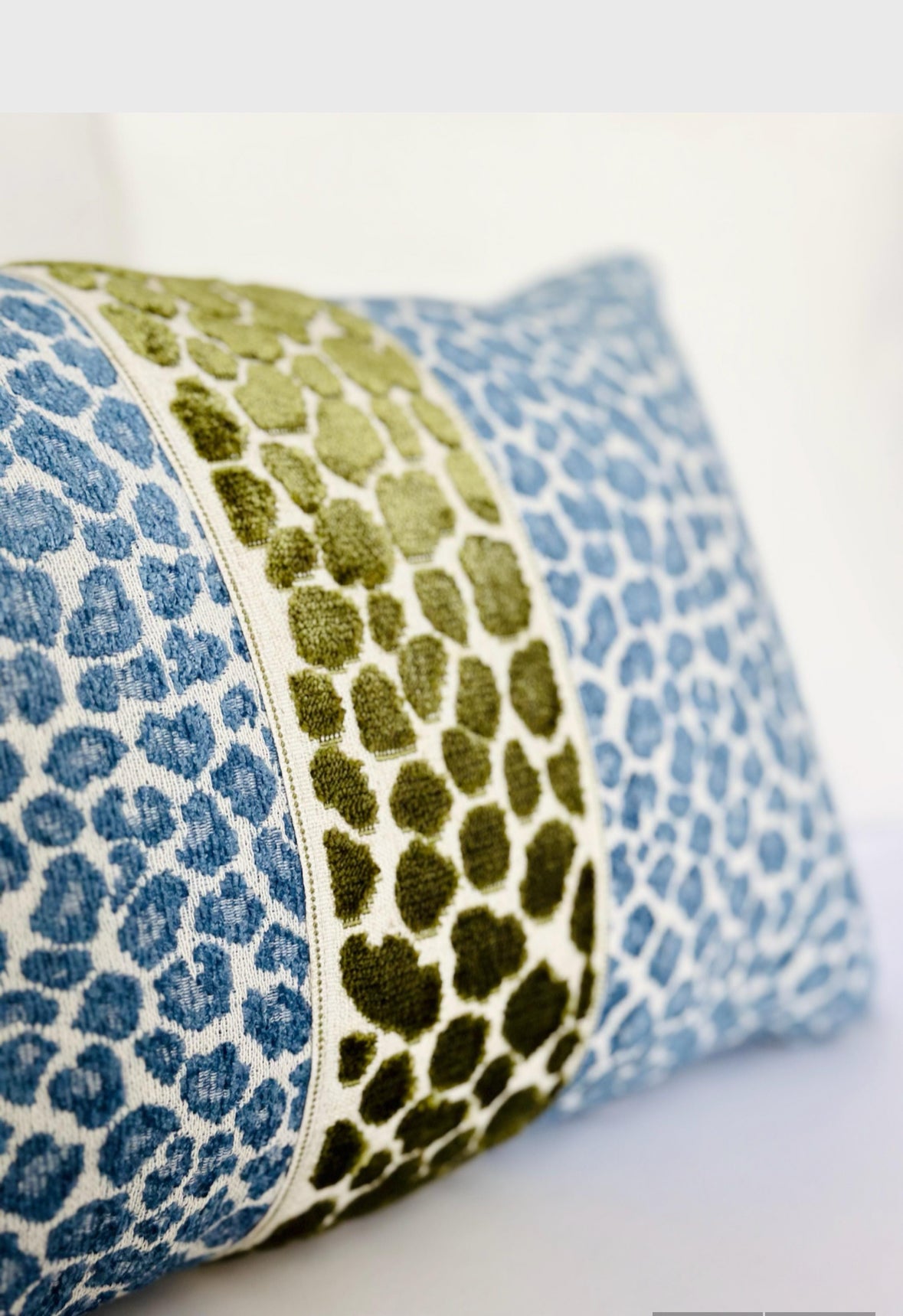 Blue cheetah pillow cover with Green cheetah detail