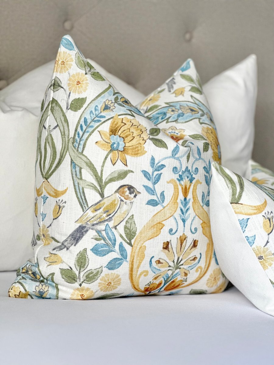 Floral bird print throw pillow cover