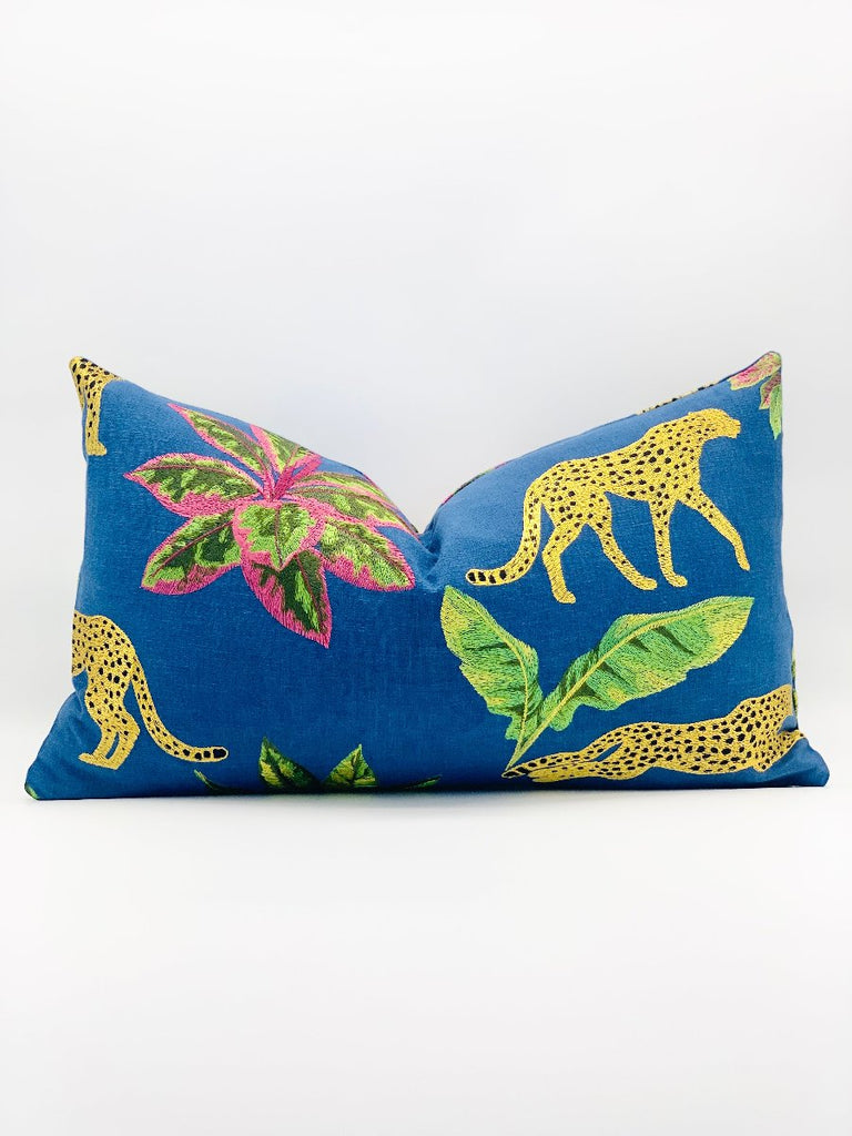 Fuchsia Embroidered Cheetah Throw Pillow Cover