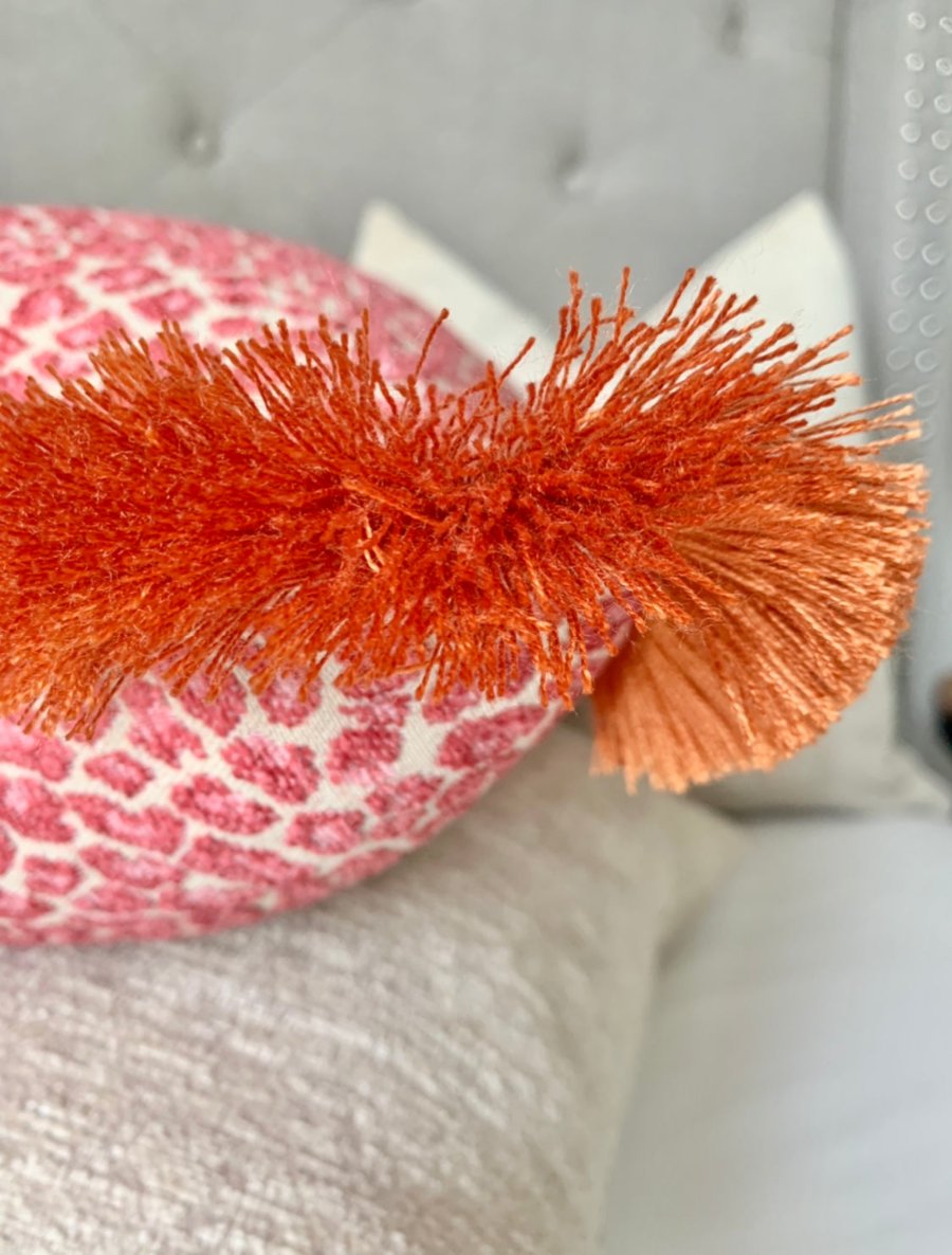 Pink cheetah orange brushed fringe detail