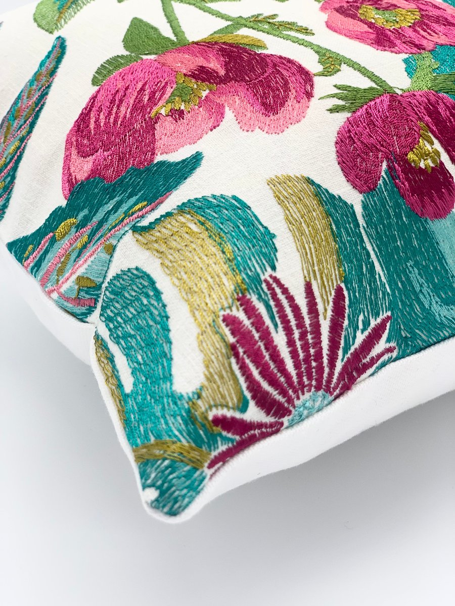 Abelia Embroidered Floral Throw Pillow Cover